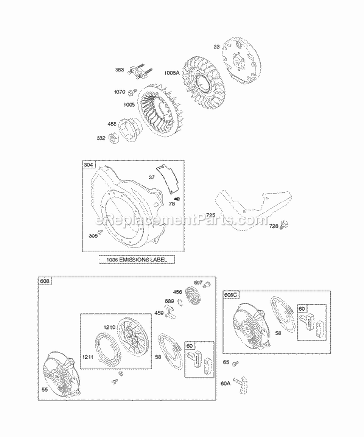 Blower HousingShrouds Flywheel Rewind Starter Diagram and Parts List for 12T312-0110-G1  Briggs and Stratton Engine
